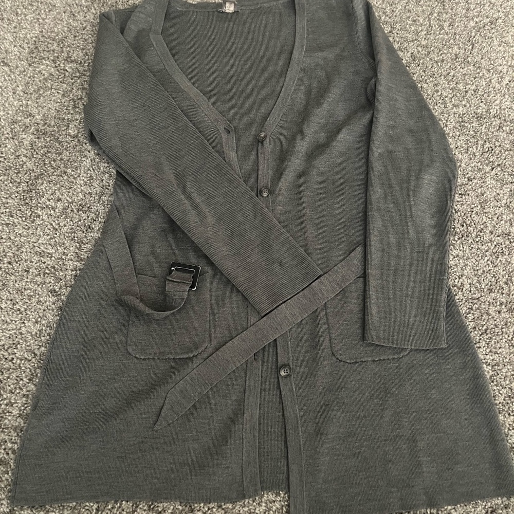 Ann Taylor Charcoal Ribbed Knit Long Cardigan